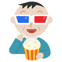 3Dメガネをかけて映画を見る中年の男性のイラスト1