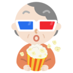 3Dメガネをかけて映画を見る高齢者の女性のイラスト2
