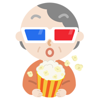 3Dメガネをかけて映画を見る高齢者の女性のイラスト2