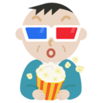 3Dメガネをかけて映画を見る中年の男性のイラスト2