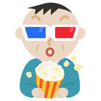 3Dメガネをかけて映画を見る中年の男性のイラスト2