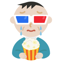 3Dメガネをかけて映画を見る中年の男性のイラスト3