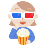 3Dメガネをかけて映画を見る若い女性のイラスト1
