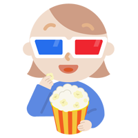 3Dメガネをかけて映画を見る若い女性のイラスト1
