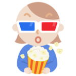 3Dメガネをかけて映画を見る若い女性のイラスト2