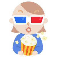 3Dメガネをかけて映画を見る若い女性のイラスト2
