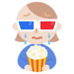 3Dメガネをかけて映画を見る若い女性のイラスト3