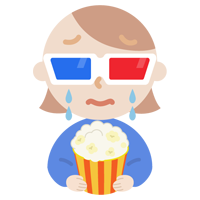 3Dメガネをかけて映画を見る若い女性のイラスト3