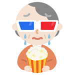 3Dメガネをかけて映画を見る高齢者の女性のイラスト3