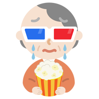 3Dメガネをかけて映画を見る高齢者の女性のイラスト3