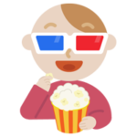 3Dメガネをかけて映画を見る若い男性のイラスト1