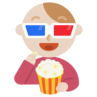 3Dメガネをかけて映画を見る若い男性のイラスト1