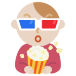 3Dメガネをかけて映画を見る若い男性のイラスト2
