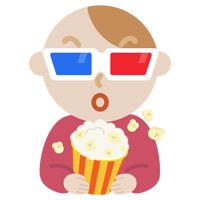 3Dメガネをかけて映画を見る若い男性のイラスト2