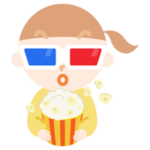 3Dメガネをかけて映画を見る女の子のイラスト2