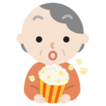映画を見る高齢者の女性のイラスト2