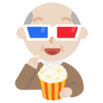 3Dメガネをかけて映画を見る高齢者の男性のイラスト1