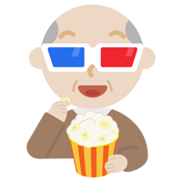 3Dメガネをかけて映画を見る高齢者の男性のイラスト1