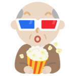 3Dメガネをかけて映画を見る高齢者の男性のイラスト2