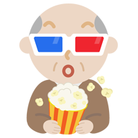 3Dメガネをかけて映画を見る高齢者の男性のイラスト2