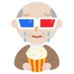 映画を見る高齢者の男性のイラスト3