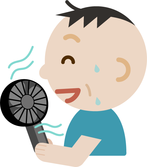 ハンディ扇風機で涼む中年の男性のイラスト