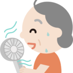 ハンディ扇風機で涼む高齢者の女性のイラスト