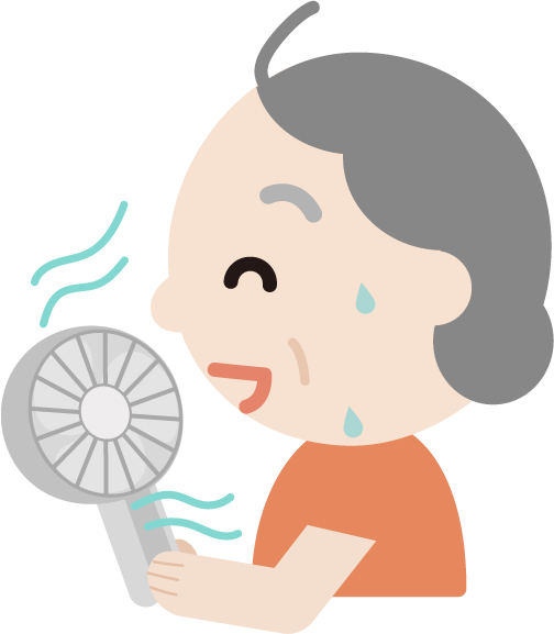 ハンディ扇風機で涼む高齢者の女性のイラスト