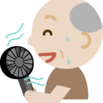 ハンディ扇風機で涼む高齢者の男性のイラスト