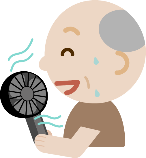 ハンディ扇風機で涼む高齢者の男性のイラスト