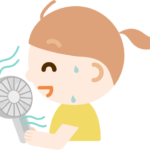 ハンディ扇風機で涼む女の子のイラスト