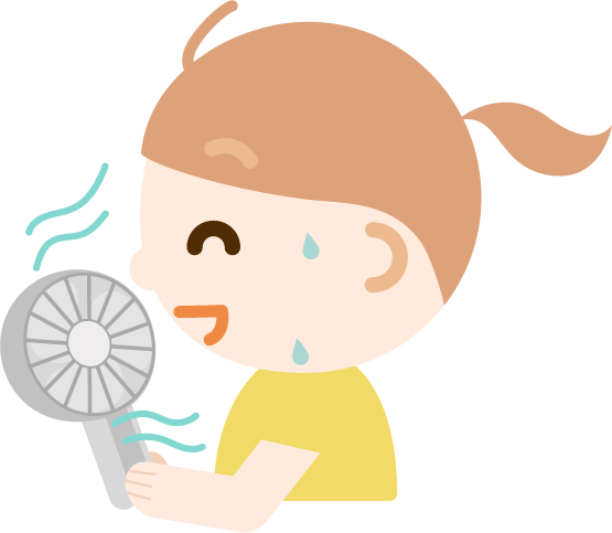 ハンディ扇風機で涼む女の子のイラスト