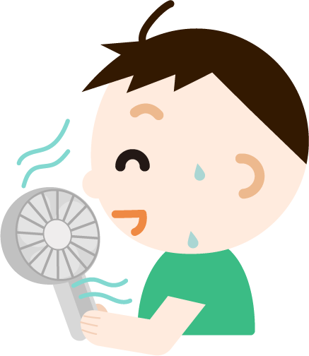 ハンディ扇風機で涼む男の子のイラスト