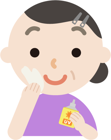 日焼け止めを塗る中年の女性のイラスト