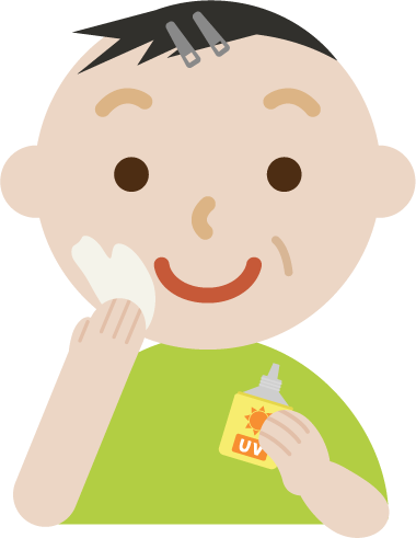 日焼け止めを塗る中年の男性のイラスト
