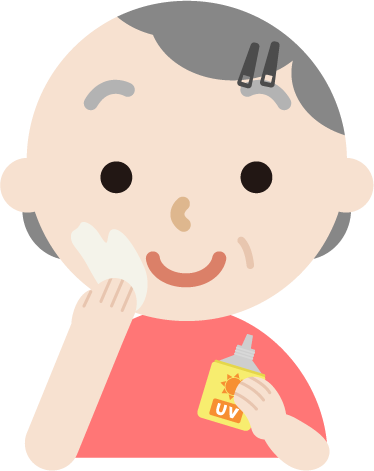 日焼け止めを塗る高齢者の女性のイラスト