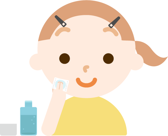 スキンケアをする女の子のイラスト(化粧水)