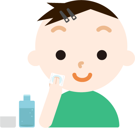 スキンケアをする男子の子のイラスト(化粧水)