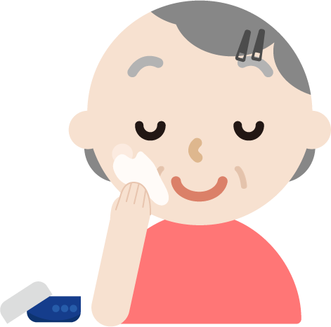 スキンケアをする高齢者の女性のイラスト(クリーム)
