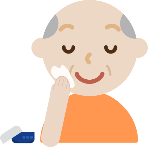 スキンケアをする高齢者の男性のイラスト(クリーム)