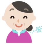 クールリングで涼む中年の女性のイラスト