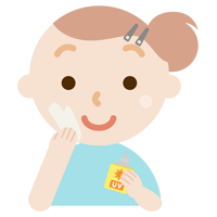 日焼け止めを塗る若い女性のイラスト