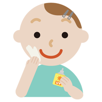 日焼け止めを塗る若い男性のイラスト