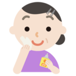 日焼け止めを塗る中年の女性のイラスト