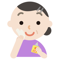 日焼け止めを塗る中年の女性のイラスト