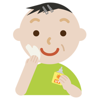 日焼け止めを塗る中年の男性のイラスト