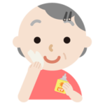 日焼け止めを塗る高齢者の女性のイラスト