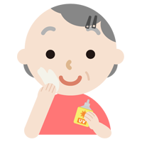 日焼け止めを塗る高齢者の女性のイラスト