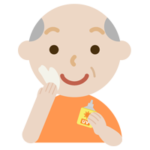日焼け止めを塗る高齢者の男性のイラスト