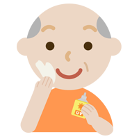 日焼け止めを塗る高齢者の男性のイラスト